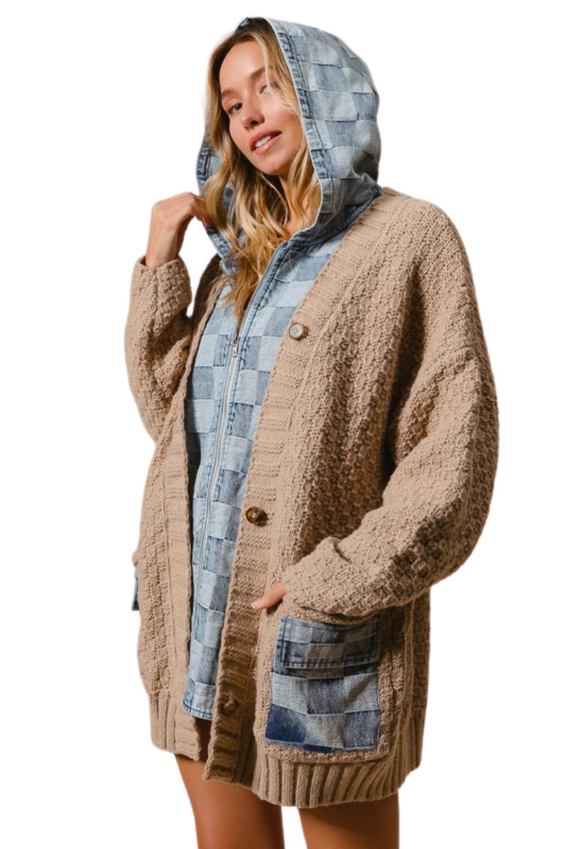 トップス CHECKER BOARD COLLAR ZIP UP CARDIGAN Checkered Denim Zip-Up Cardigan | Southern Birch Boutique