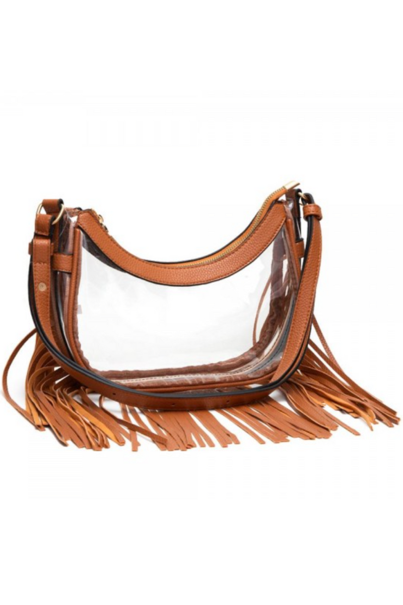 Clear purse with fringe on sale