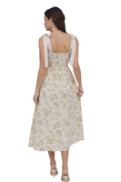 back of a floral midi dress with satin tie straps and a smocked back detail 