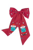 Oversized red hair bow with rhinestones and seed bead nutcrackers