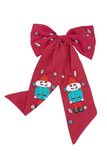 Oversized red hair bow with rhinestones and seed bead nutcrackers