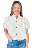 Puff Sleeve Bubble Hem Button Top