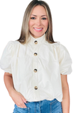 Puff Sleeve Bubble Hem Button Top