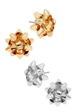 Metal Christmas bow stud earrings. Bows are gold and silver 