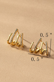 gold and pave rhinestone 4 layer hoop cuff style earrings  showing measurements of 0.5 inches wide by 0.5 inches in length 