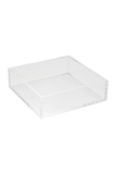 A clear acrylic square display tray with raised edges, shown on a plain white background.