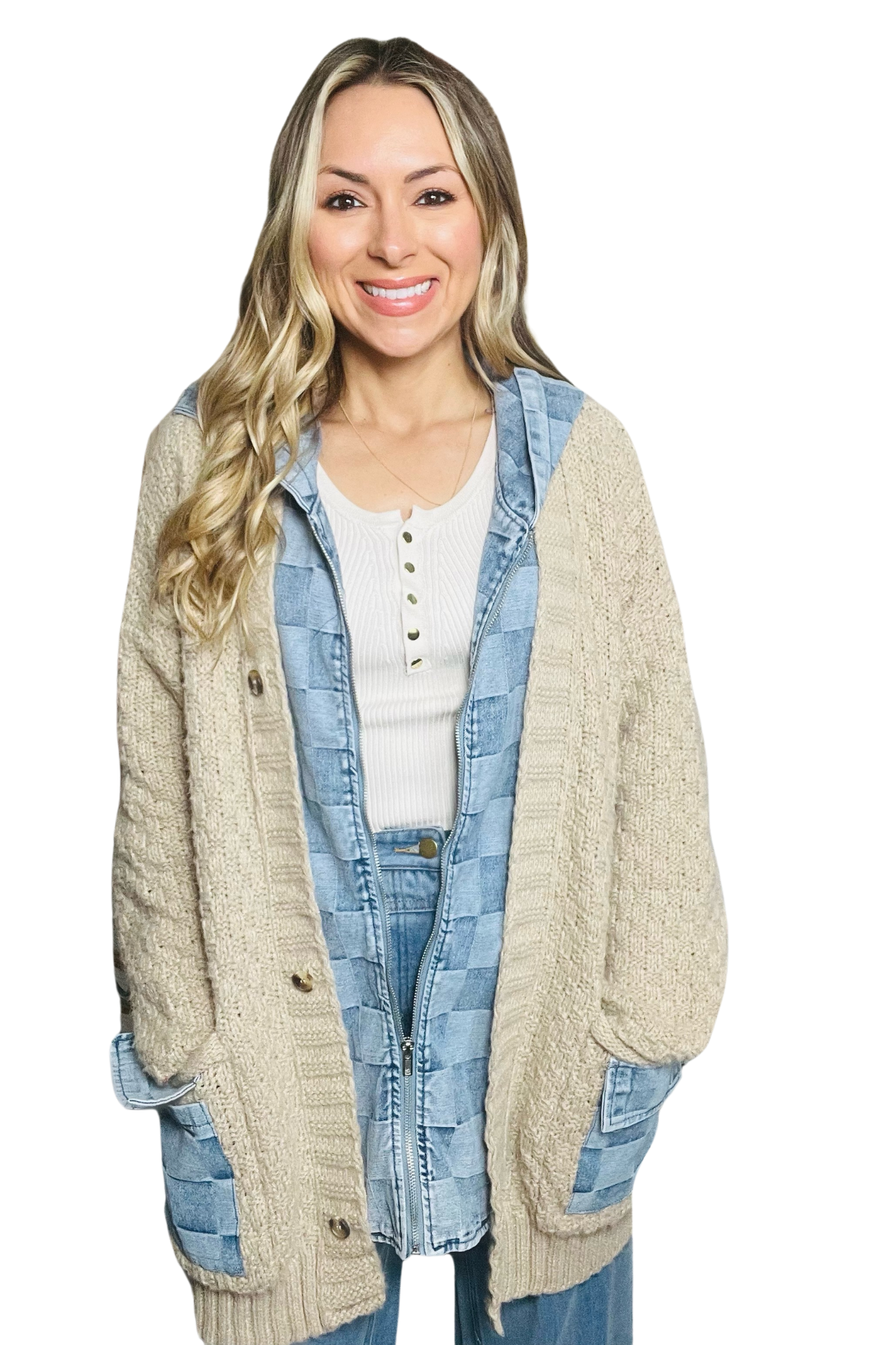 Checkered Denim Zip-Up Cardigan | Southern Birch Boutique Checkered Denim Zip-Up Cardigan | Southern Birch Boutique