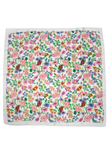 Floral print bandana scarf featuring a vibrant mix of pink, red, blue, and green flowers on a white background.