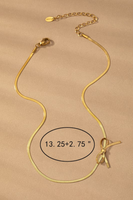 Gold herringbone chain choker necklace with a herringbone bow showing measurements of necklace. necklace measures at 13.25 inches with a 2.75 inch extender