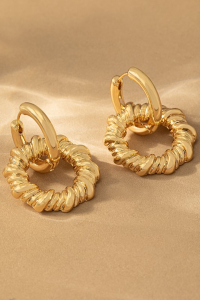Gold hinge earrings with rope textured hoop drops