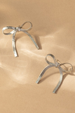 Silver herringbone chain bow earrings 