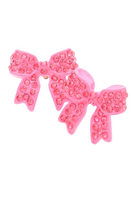 hot pink bow earrings with hot pink rhinestone detailing 