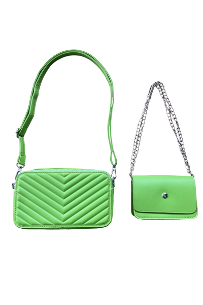 Lime Green Chevron Quilted Purse Set Southern Birch Boutique