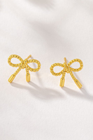 gold textured chain bow stud earrings 