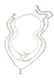 A set of three necklaces featuring a pearl chain choker with a toggle closure, a fine paperclip chain, and a delicate twisted chain with a CZ pendant on a white background