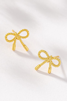 gold rope chain bow stud earrings 