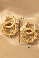 photo of Gold hinge earrings with rope textured hoop drops showing measurements : length-1.5 inches width - 1.25 inches 