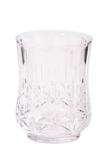 A clear cut-crystal tumbler with a textured, faceted pattern, shown on a solid white background.