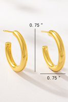 simple gold hoop earrings with dimension sizes f 0.75 inches by 0.75 inches, earrings are a post back 