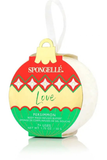 SpongeLLé Love Persimmon body wash infused buffer in a Christmas ornament-shaped bath sponge with a white hanging loop, featuring a red, yellow, and green festive label.