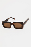 Photo of rectangle thick frame women's sunglasses, sunglasses are open .