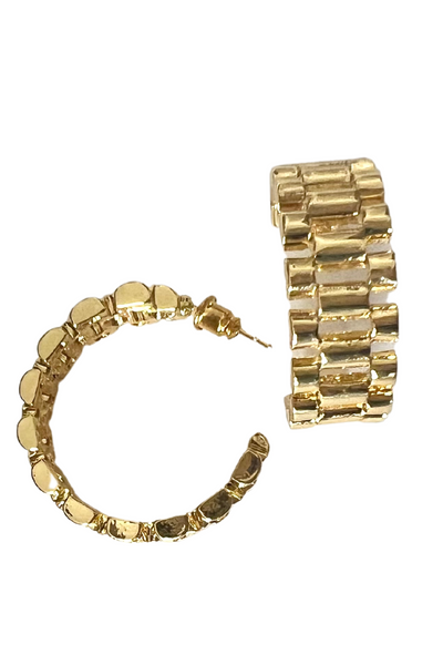 gold hoops with post back and watch link style 