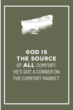Interior quote page from 180 Encouraging Devotions for a Man of God featuring a green background, canoe illustration, and message about God's comfort.