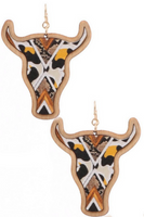 Wood Bull Head Earrings