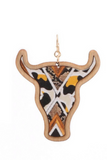 Wood Bull Head Earrings