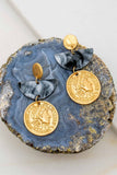 Gold Coin & Half Moon Marble Earrings