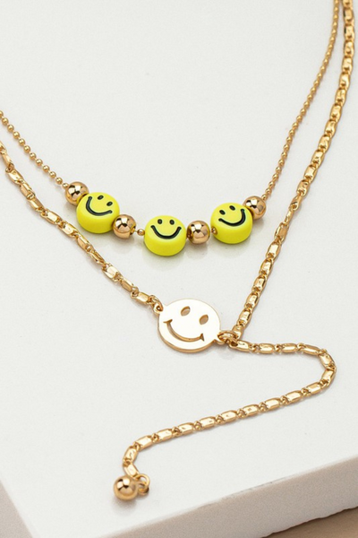 Two-Row Smile Face Charm Necklace