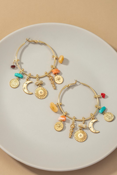 Charm drop 2025 hoop earrings
