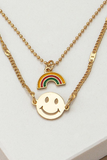 Two Chain Rainbow & Smile Face Necklace