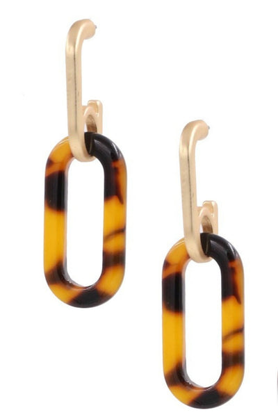 gold and tortoise acrylic drop earrings with a post back