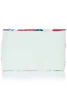 white back of beaded floral clutch