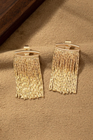 Gold earrings with a gold curve bar and gold tassels