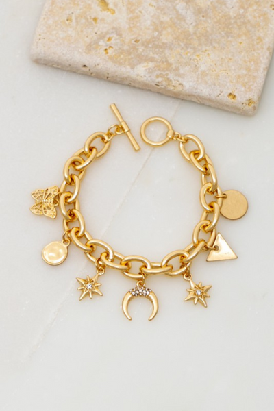 Letter Love Charm CZ Crystal Golden Chain Bracelet – Neshe Fashion Jewelry