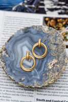 Gold double hoop circular stud earrings 