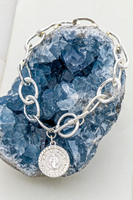Hammered Link Chain With Coin Charm Bracelet
