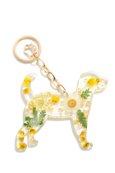 Floral Resin Dog Keychain