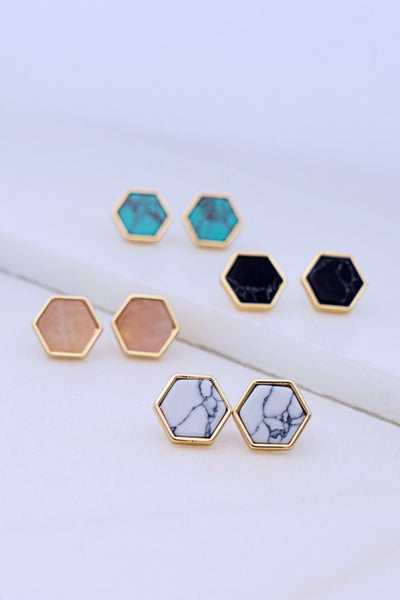 Hexagon Faux Stone Stud Earrings